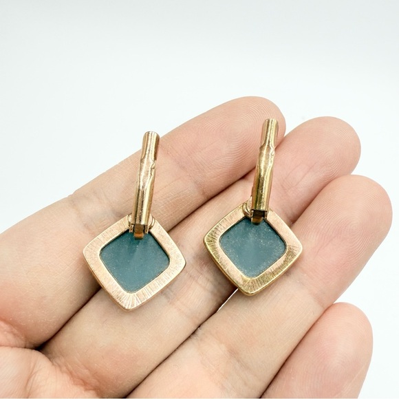 Emerald Green Gold Tone Hoop Earrings - Picture 3 of 5